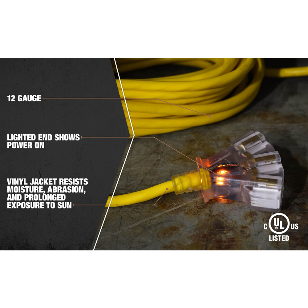 Southwire 12/3 Heavy-Duty SJTW General Purpose 3-Outlet Extension Cord - 50 feet Long from GME Supply